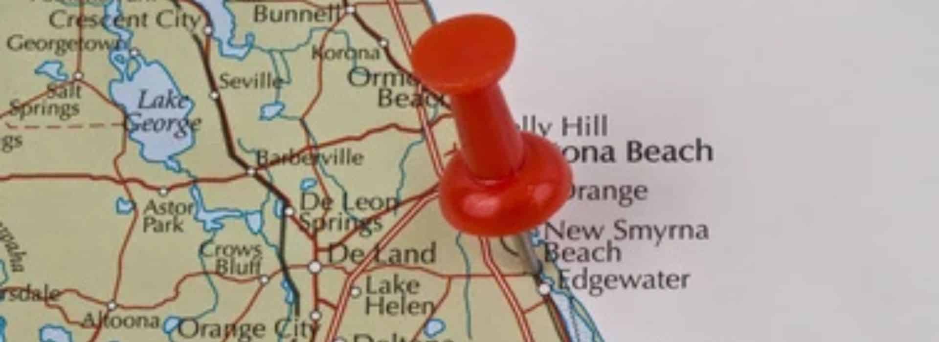 A red push pin in a map showing a spot near New Smyrna Beach